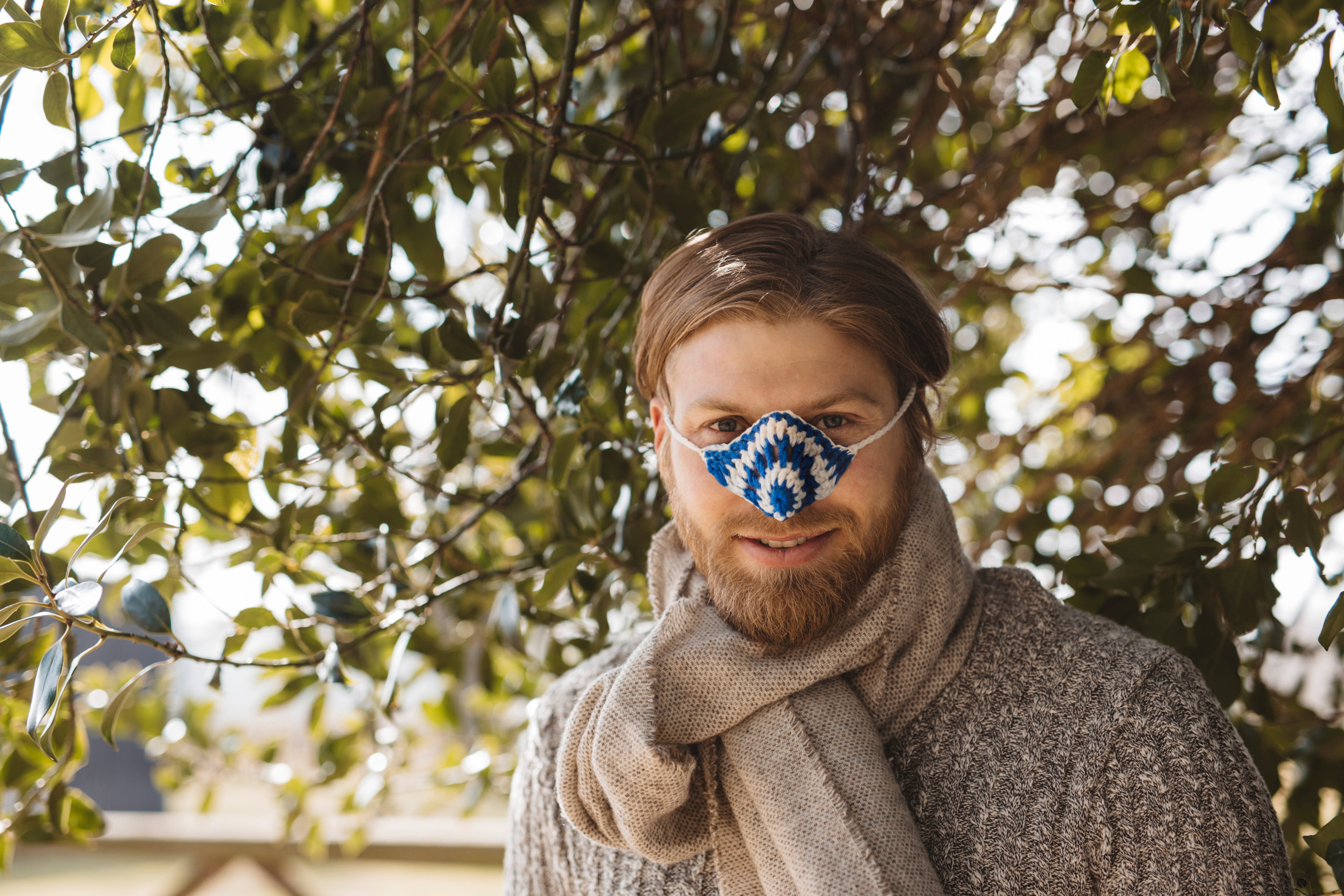 Blue and White Wool Nose Warmer