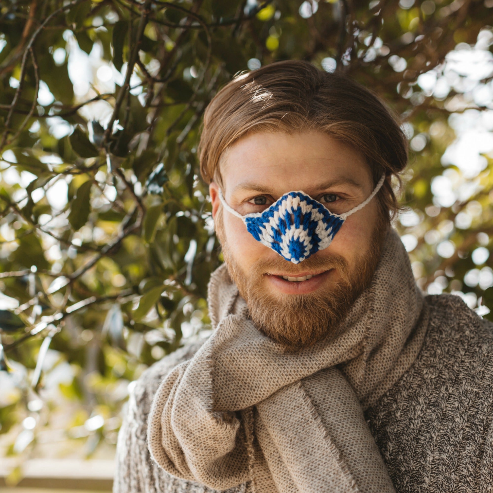Blue and White Wool Nose Warmer