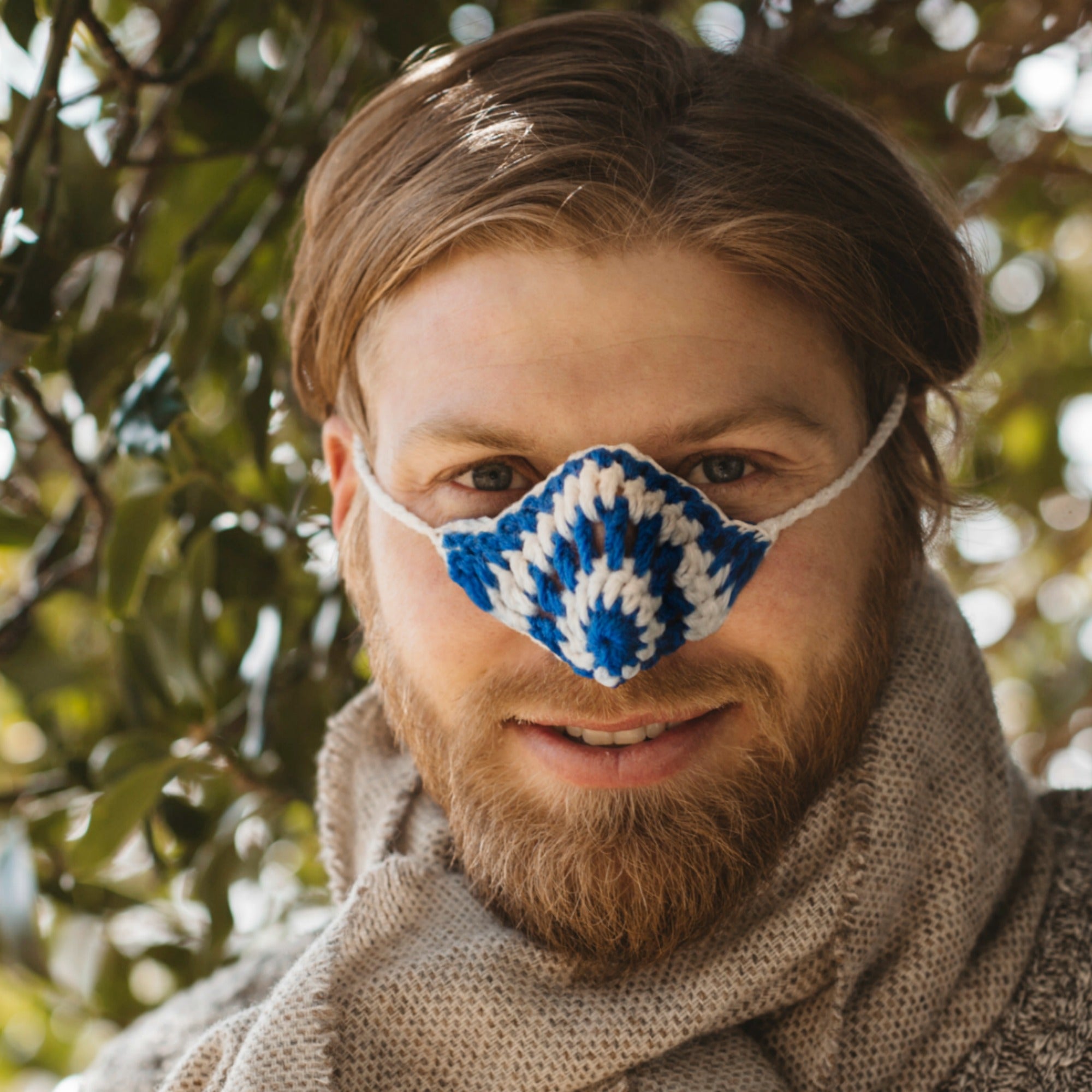 Blue and White Wool Nose Warmer