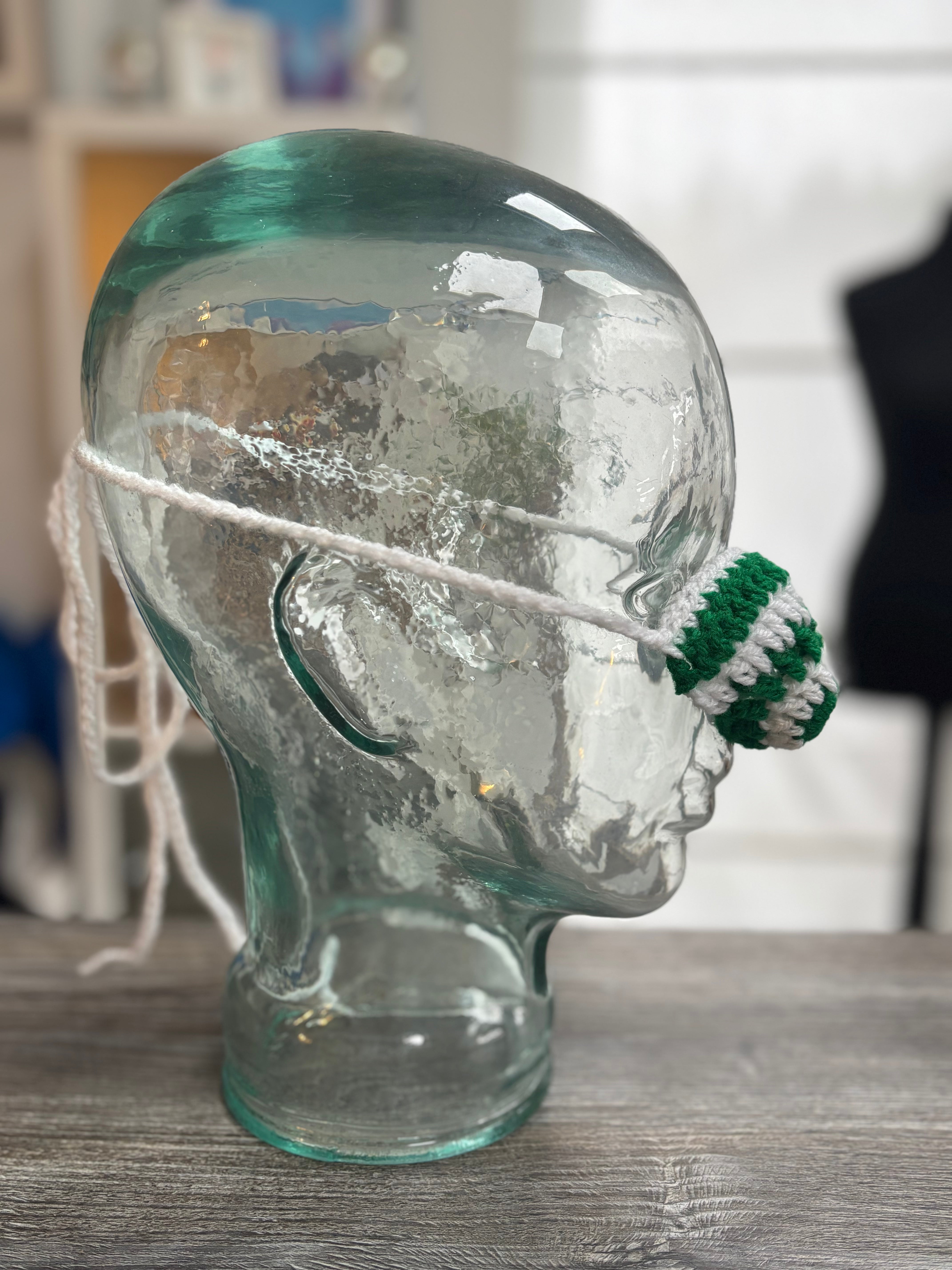 Green and White Wool Nose Warmer