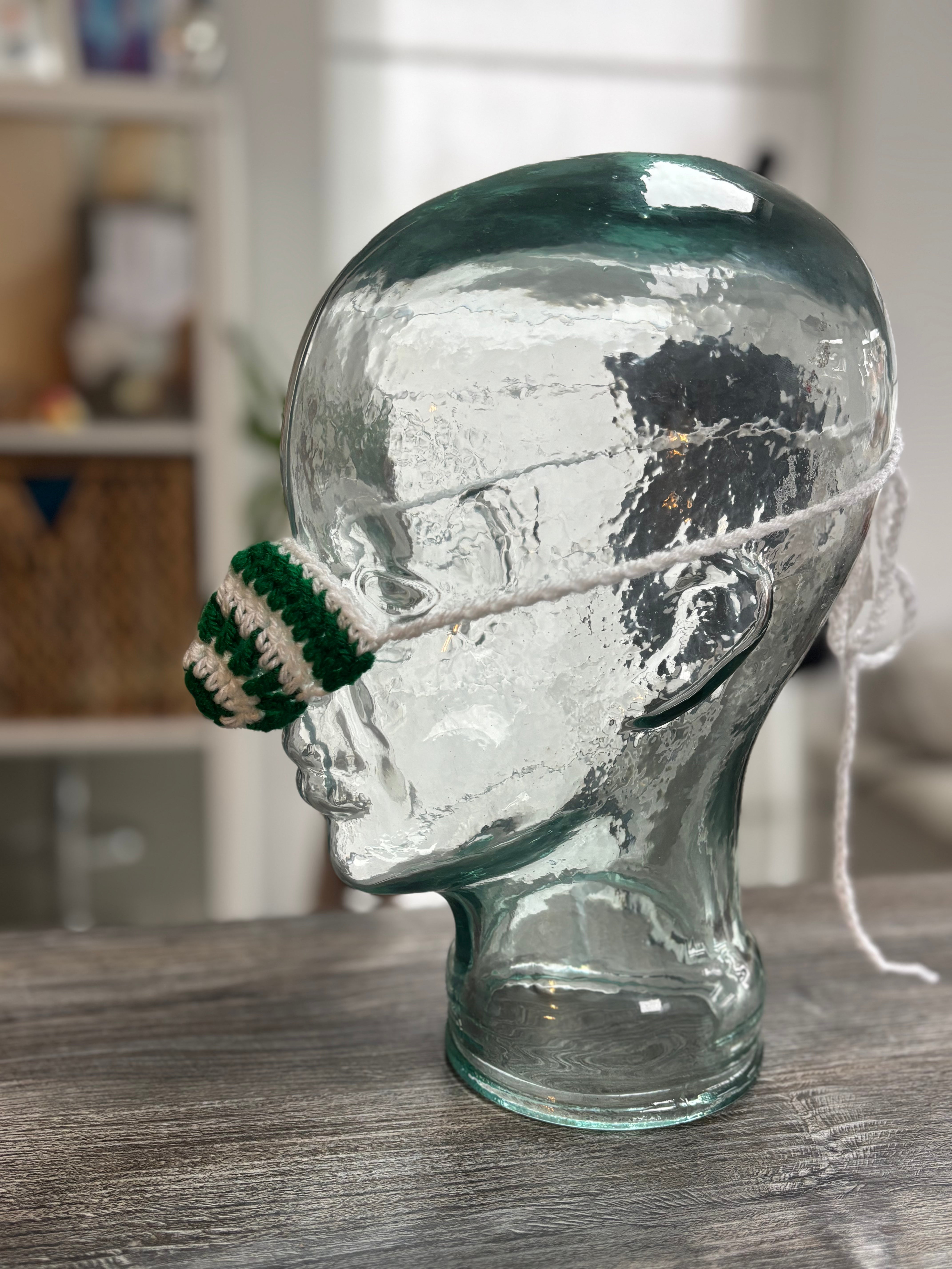 Green and White Wool Nose Warmer