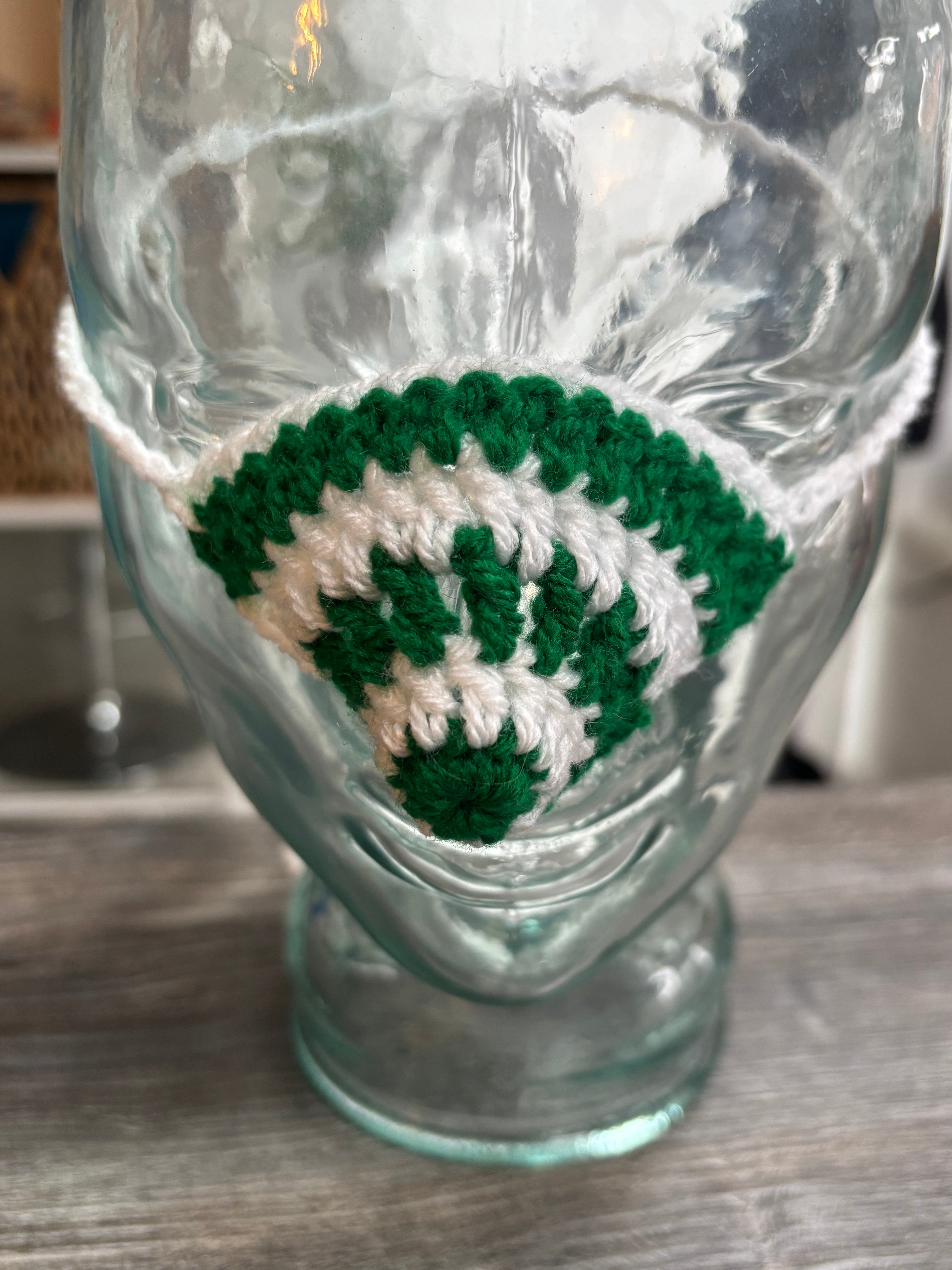 Green and White Wool Nose Warmer