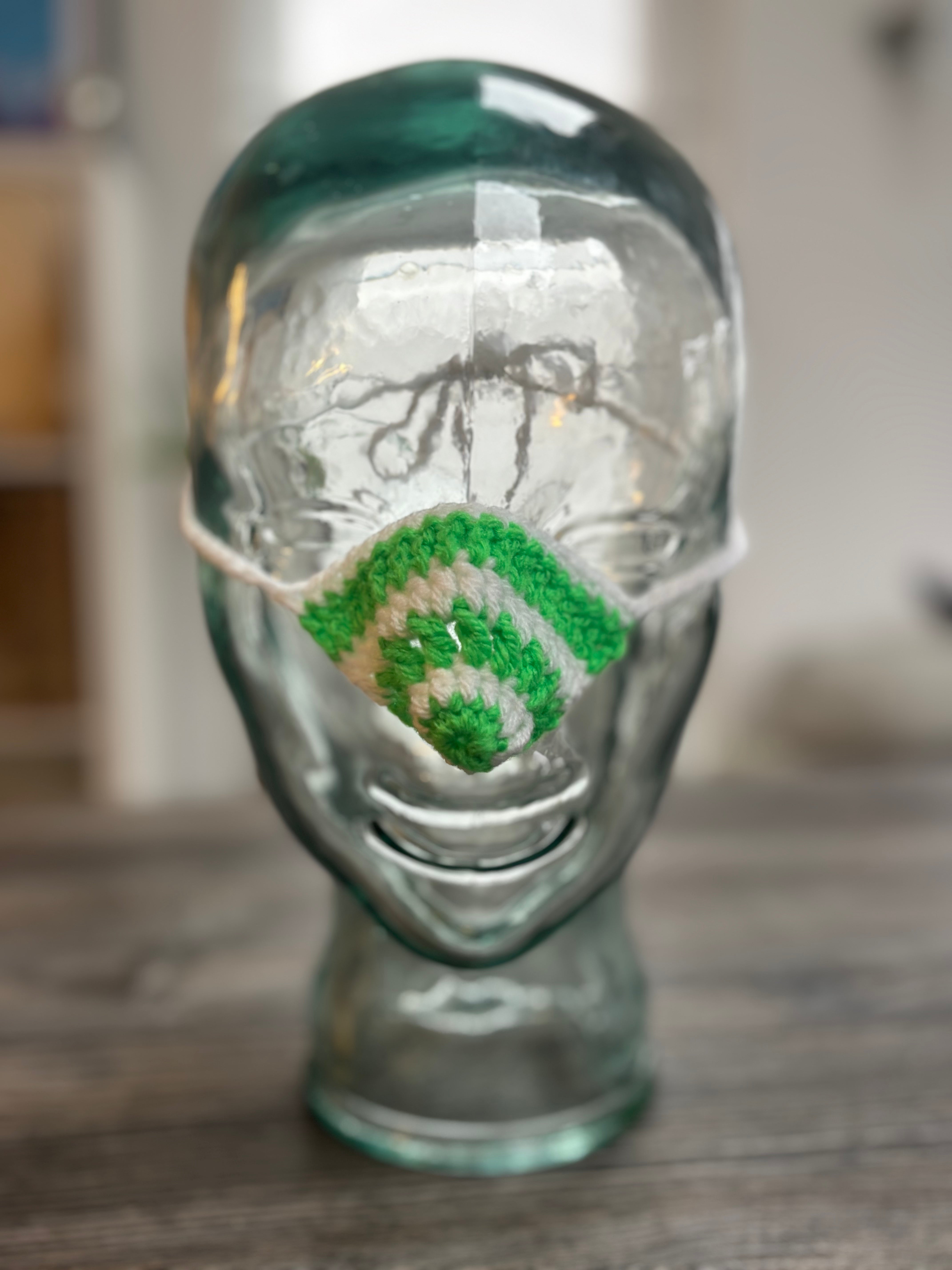 Bright Green and White Wool Nose Warmer