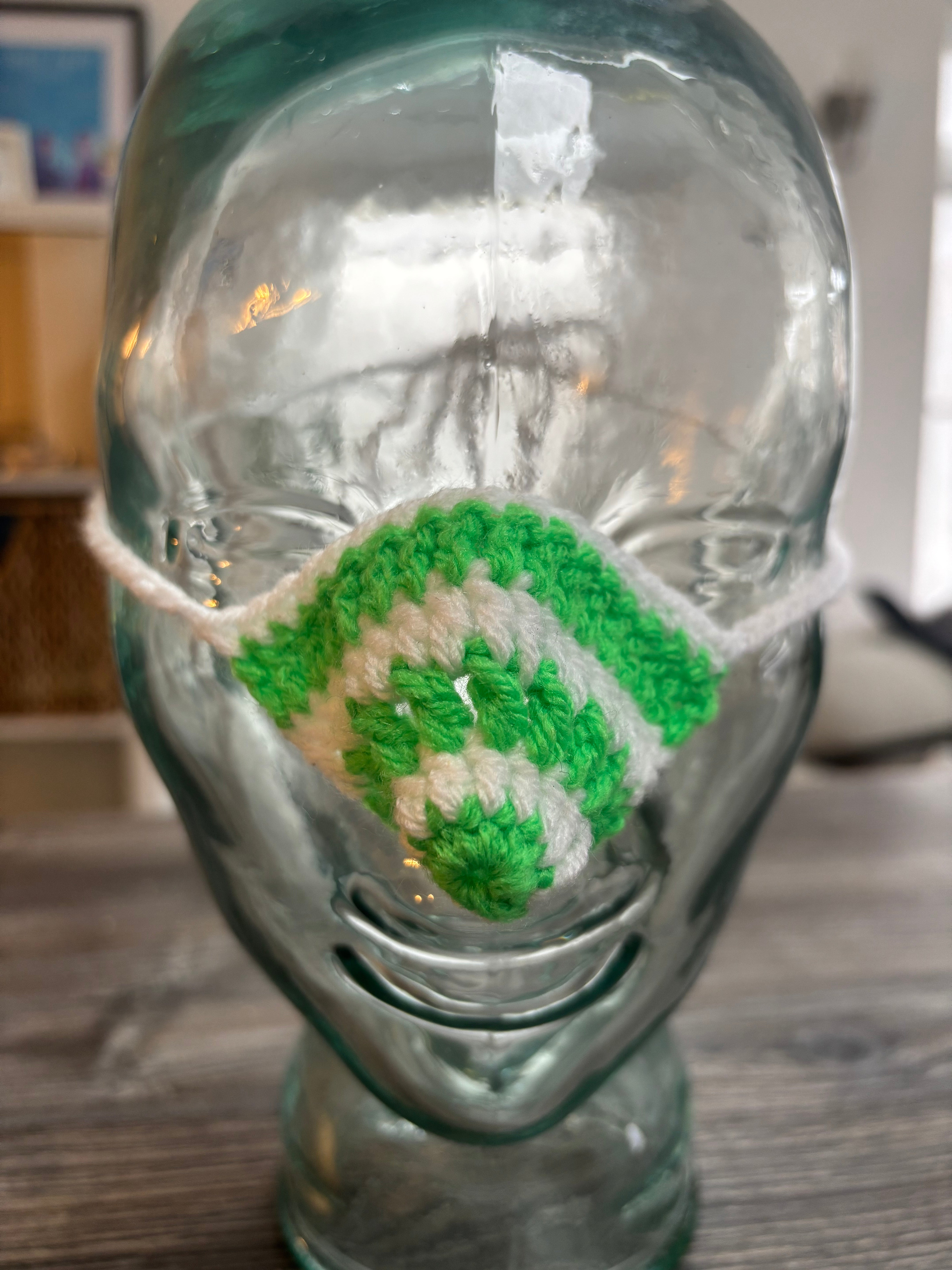 Bright Green and White Wool Nose Warmer