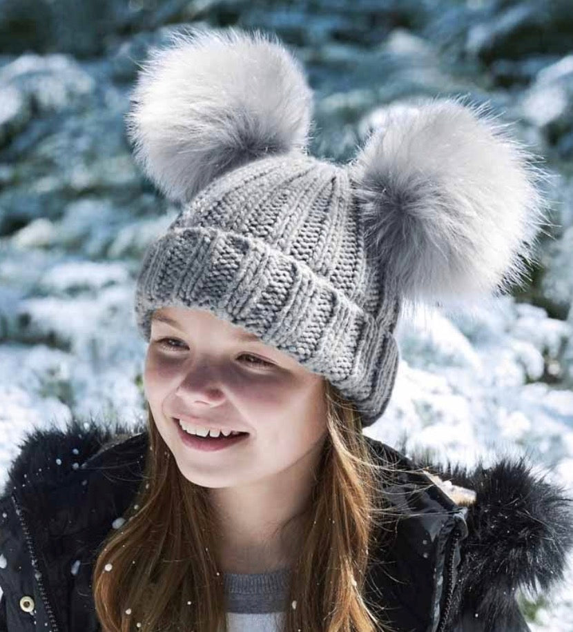 girls double pompom hat, b414b beechfield